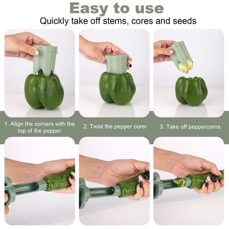 Bell Pepper Pitter - Jalapeño Pepper Drill - Chili Pepper Core Remover - Universal Vegetable Cutter - Kitchen Utensils - Bell Pepper Drill - Seed Remover - Handy Kitchen Aid - Fruit and Vegetable Tool - Kitchen Accessories - Green - 2 Pieces