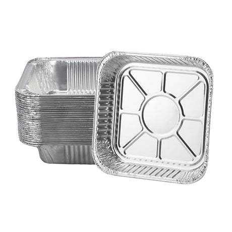 Aluminum Trays - Square Oven Dishes - Air Fryer Trays - Aluminum Bowls - Disposable Trays - BBQ Trays - Grill Accessories - Lasagna Dishes - Small Baking Pans - Heat Resistant - Food Containers - Catering - Greaseproof - Sturdy - Silver - 50 Pieces