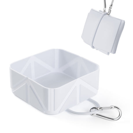 Foldable Dog Food Bowl - Dog Drinking Bowl - Dog Bowl - Travel Bowl - Water Bowl - Food Bowl - Dog Supplies - Hiking - Camping - On the Go - Silicone Bowl - Portable Food Bowl - Dog Accessories - White - 1 Piece