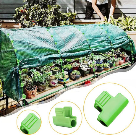 Greenhouse Clamps - Foil Clips - Pipe Clamps 11mm & 16mm - Greenhouse Clips - Combi Set - Greenhouse Mounting - Tunnel Arch Clips - Vegetable Garden Accessories - Fleece Cloth Holders - Bird Net Clamp - Insect Mesh Mounting - Garden Items - Green - 40 Pie