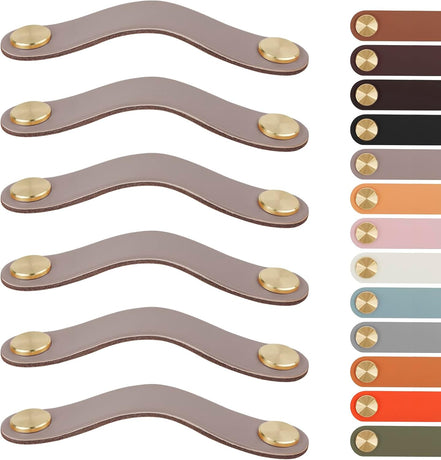 Leather Handles - Furniture Handles - Kitchen Handles - Door Handles - Cabinet Handles - Drawer Knobs - Furniture Hardware - Kitchen Hardware - Handles - Leather - Leather - Kitchen Renovation - Industrial - Brass - Pitch 128mm - Handles - Nude - Set of 6