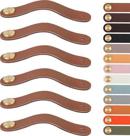 Leather Handles - Furniture Handles - Kitchen Handles - Door Handles - Cabinet Handles - Drawer Knobs - Furniture Hardware - Kitchen Hardware - Handles - Leather - Leather - Kitchen Renovation - Industrial - Brass - Knobs - Loops - Loop - Caramel - Set of
