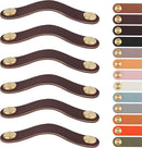 Leather Handles - Furniture Handles - Kitchen Handles - Door Handles - Cabinet Handles - Drawer Knobs - Furniture Hardware - Kitchen Hardware - Handles - Leather - Leather - Kitchen Renovation - Industrial - Brass - Pitch 128mm - Handles - Cognac - Set of