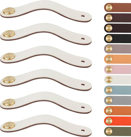Leather Handles - Furniture Handles - Kitchen Handles - Door Handles - Cabinet Handles - Drawer Knobs - Furniture Hardware - Kitchen Hardware - Handles - Leather - Leather - Kitchen Renovation - Scandinavian - Brass - Knobs - Loops - Loop - Ivory - Set of