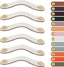 Leather Handles - Furniture Handles - Kitchen Handles - Door Handles - Cabinet Handles - Drawer Knobs - Furniture Hardware - Kitchen Hardware - Handles - Leather - Leather - Kitchen Renovation - Scandinavian - Brass - Pitch 128mm - Handles - Ivory - Set o