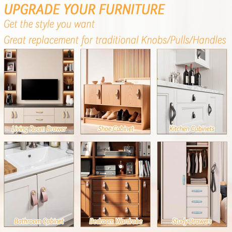 Leather Handles - Furniture Handles - Kitchen Handles - Door Handles - Cabinet Handles - Drawer Knobs - Furniture Hardware - Kitchen Hardware - Handles - Leather - Leather - Kitchen Renovation - Scandinavian - Brass - Pitch 128mm - Handles - Ivory - Set o
