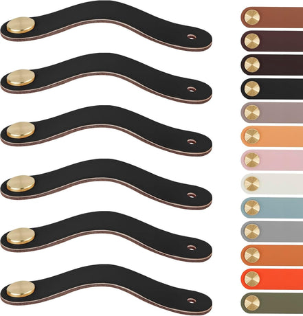 Leather Handles - Furniture Handles - Kitchen Handles - Door Handles - Cabinet Handles - Drawer Knobs - Furniture Hardware - Kitchen Hardware - Handles - Leather - Leather - Kitchen Renovation - Industrial - Brass - Knobs - Loops - Loop - Black - Set of 6