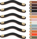 Leather Handles - Furniture Handles - Kitchen Handles - Door Handles - Cabinet Handles - Drawer Knobs - Furniture Hardware - Kitchen Hardware - Handles - Leather - Leather - Kitchen Renovation - Industrial - Brass - Pitch 128mm - Handles - Black - Set of