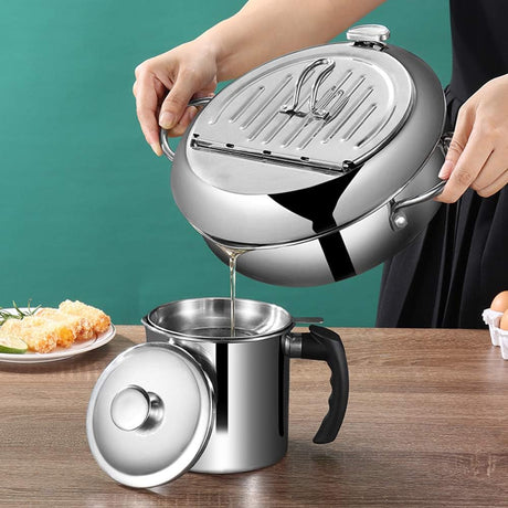Deep fryer - Tempura pan - 20 cm - Stainless steel pan - Kitchen accessories - Japanese deep fryer - Induction deep fryer - Deep fryer - Cooking pot - Stainless steel pan - Small deep fryer - Kitchen utensils - Household - Silver - 1 piece