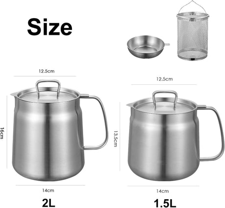 Deep fryer with basket - Stainless steel deep fryer - Kitchen accessories - Oil pan - Induction pan - Deep fryer - Pasta pan - Kitchen utensils - Stainless steel pot - Mini deep fryer - Cooking accessories - Deep fryer - Oil can - Kitchen utensils - 1.5L