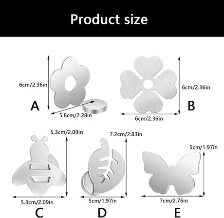 Tablecloth clips - Tablecloth weights - Magnetic clips - Tablecloth holder - Garden accessories - Picnic accessories - Windstopper tablecloth - Table accessories - Outdoor dining - Magnetic weight - Butterfly design - Silver - 8 pieces
