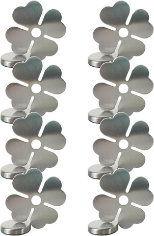 Tablecloth clips - Tablecloth weights - Magnetic clips - Tablecloth holder - Garden accessories - Picnic accessories - Windstopper tablecloth - Table accessories - Outdoor dining - Magnetic weight - Clover design - Silver - 8 pieces