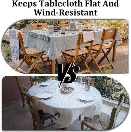 Tablecloth clips - Tablecloth weights - Magnetic clips - Tablecloth holder - Garden accessories - Picnic accessories - Windstopper tablecloth - Table accessories - Outdoor dining - Magnetic weight - Clover design - Silver - 8 pieces