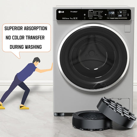 Washing machine vibration dampers - Washing machine feet - Anti-vibration pads - Appliance accessories - Sound dampener - Washing machine riser - Anti-slip mat - Dryer accessories - Vibration damper - Floor protection - Washing machine damper - Black - 4