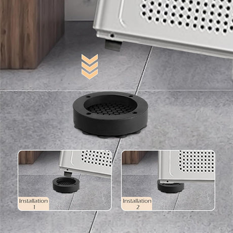 Washing machine vibration dampers - Washing machine feet - Anti-vibration pads - Appliance accessories - Sound dampener - Washing machine riser - Anti-slip mat - Dryer accessories - Vibration damper - Floor protection - Washing machine damper - Black - 4