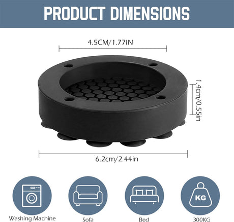 Washing machine vibration dampers - Washing machine feet - Anti-vibration pads - Appliance accessories - Sound dampener - Washing machine riser - Anti-slip mat - Dryer accessories - Vibration damper - Floor protection - Washing machine damper - Black - Pa