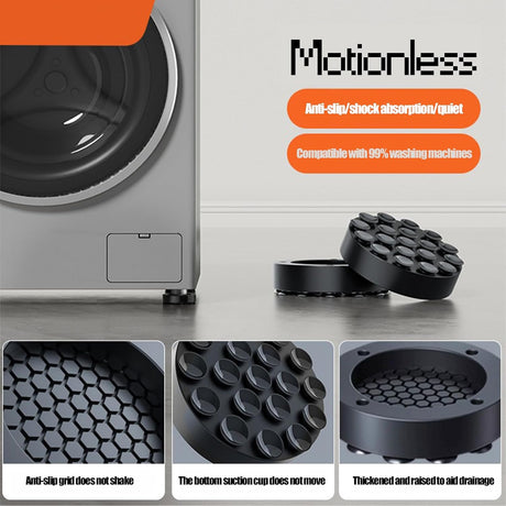 Washing machine vibration dampers - Washing machine feet - Anti-vibration pads - Appliance accessories - Sound dampener - Washing machine riser - Anti-slip mat - Dryer accessories - Vibration damper - Floor protection - Washing machine damper - Black - Pa