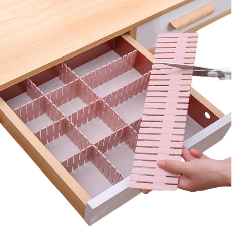 Drawer dividers - Drawer organizer - Storage system - Adjustable drawer divider - Desk organizer - Kitchen drawer organizer - Make-up organizer - Wardrobe organizer - Drawer division - Sock organizer - Underwear organizer - 2mm - 47x7cm - Pink - 8 pieces