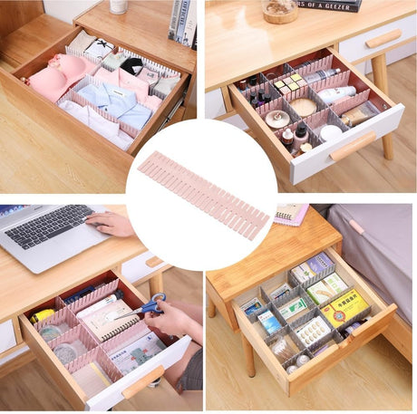 Drawer dividers - Drawer organizer - Storage system - Adjustable drawer divider - Desk organizer - Kitchen drawer organizer - Make-up organizer - Wardrobe organizer - Drawer division - Sock organizer - Underwear organizer - 2mm - 47x7cm - Pink - 8 pieces