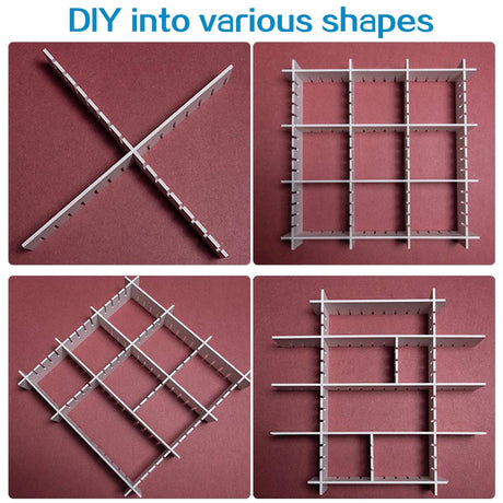 Drawer dividers - Drawer organizer - Storage system - Adjustable drawer divider - Desk organizer - Kitchen drawer organizer - Make-up organizer - Wardrobe organizer - Drawer division - Sock organizer - Underwear organizer - 2mm - 47x7cm - White - 8 pieces