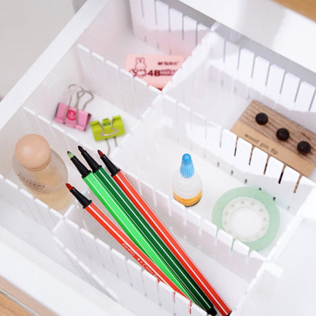 Drawer dividers - Drawer organizer - Storage system - Adjustable drawer divider - Desk organizer - Kitchen drawer organizer - Make-up organizer - Wardrobe organizer - Drawer division - Sock organizer - Underwear organizer - 2mm - 47x7cm - White - 8 pieces