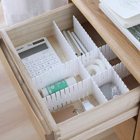 Drawer dividers - Drawer organizer - Storage system - Adjustable drawer divider - Desk organizer - Kitchen drawer organizer - Make-up organizer - Wardrobe organizer - Drawer division - Sock organizer - Underwear organizer - 2mm - 47x7cm - White - 8 pieces