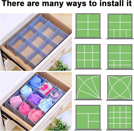 Drawer dividers - Drawer organizer - Storage system - Adjustable drawer divider - Desk organizer - Kitchen drawer organizer - Make-up organizer - Wardrobe organizer - Drawer division - Sock organizer - Underwear organizer - 2mm - 47x7cm - Blue - 8 pieces