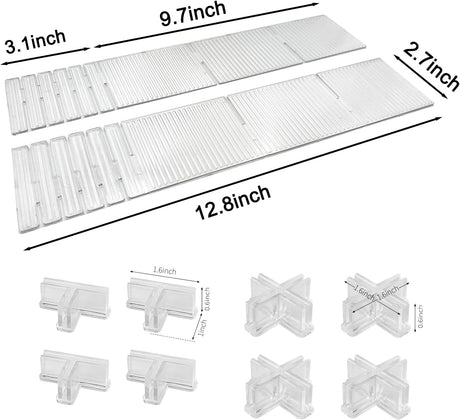 Drawer dividers with clips - Drawer organizer - Storage system - Adjustable drawer divider - Desk organizer - Kitchen drawer organizer - Make-up organizer - Drawer division - Sock organizer - Underwear organizer - Storage box drawer - 2mm - Transparent -