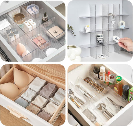 Drawer dividers with clips - Drawer organizer - Storage system - Adjustable drawer divider - Desk organizer - Kitchen drawer organizer - Make-up organizer - Drawer division - Sock organizer - Underwear organizer - Storage box drawer - 2mm - Transparent -