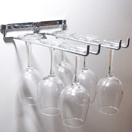 Hanging Glass Holder 2 Row Chrome Stemware Rack Under Shelf