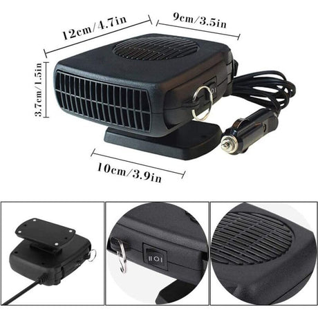 2-in-1 Car Heater 200W 12V Cigarette Lighter Defogger and Cooling Fan