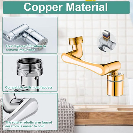 Faucet Aerator 1440 Degree Swivel Extension 2 Water Modes Universal Brass Diffuser, 20 22 24 mm