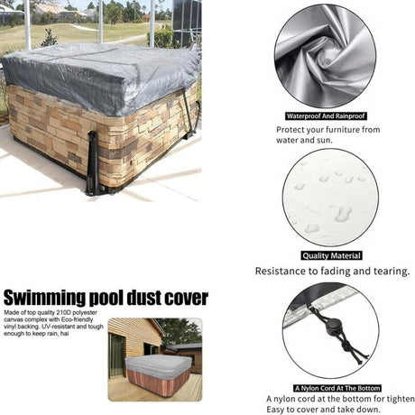 Spa Cover Square Hot Tub Cover Waterproof 190T Polyester Black Gray, 207 x 207 x 30 cm