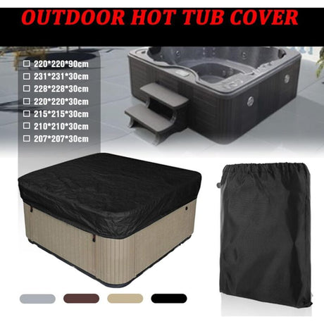 Spa Cover Square Hot Tub Cover Waterproof 190T Polyester Black, 207 x 207 x 30 cm