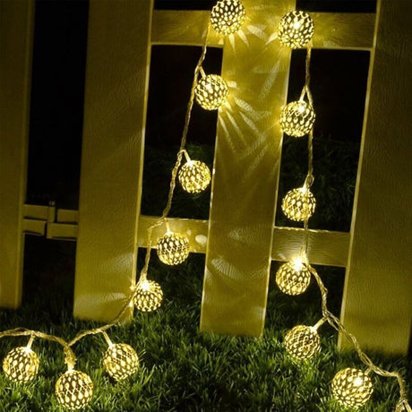 20 LED Solar String Lights Moroccan Ball Warm White Waterproof, 5 m