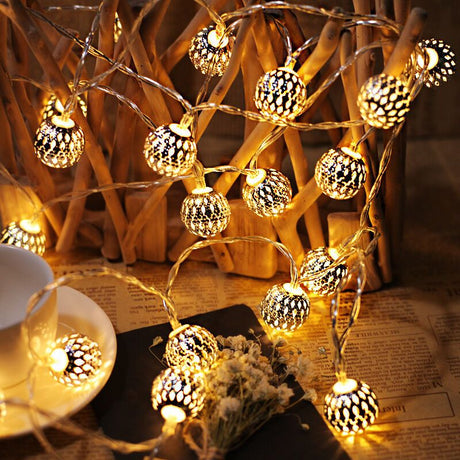 20 LED Solar String Lights Moroccan Ball Warm White Waterproof, 5 m