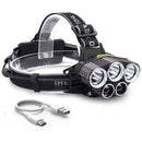 Rechargeable Headlamp 5 LED USB Head Torch 6 Modes Black