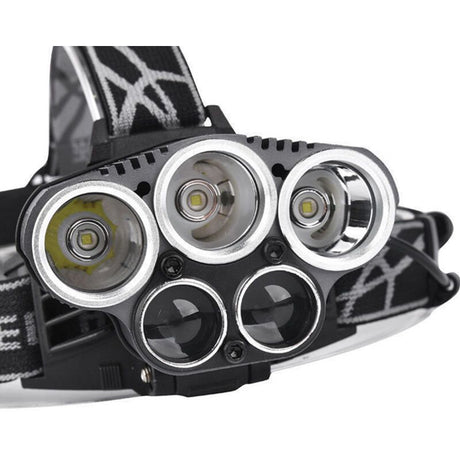 Rechargeable Headlamp 5 LED USB Head Torch 6 Modes Black