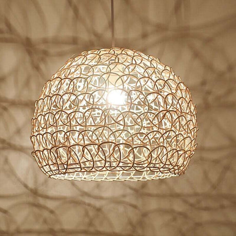 Rattan Chandelier Pendant Light Hand Woven Bamboo Lampshade, 25 cm