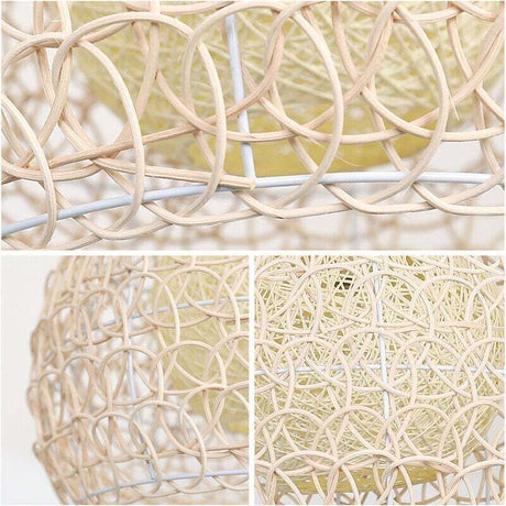Rattan Chandelier Pendant Light Hand Woven Bamboo Lampshade, 25 cm