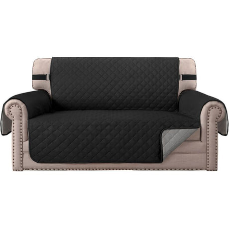Recliner Armchair Cover Reversible Quilted Black, 2 Seater