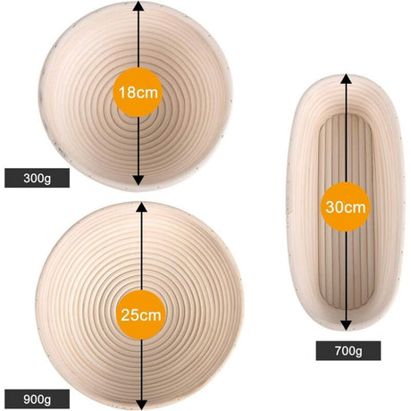Oval Banneton Bread Proofing Basket with Wool Lining, 30 x 14 x 7 cm