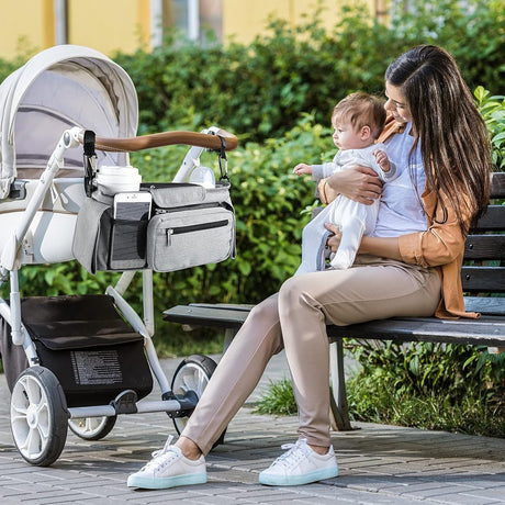 Universal storage bag for stroller - with drink holder - cup holder - stroller storage accessories - large capacity stroller bag