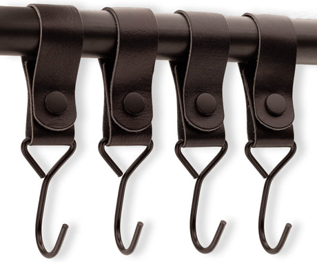 Brute Strength - Multifunctional Hook with Leather Loop - Cognac - 2 pieces - Coat Hook - Camping Hook - Leather - Hanging Hooks - Towel Hooks