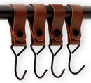 Brute Strength - Multifunctional Hook with Leather Loop - Cognac - 2 pieces - Coat Hook - Camping Hook - Leather - Hanging Hooks - Towel Hooks
