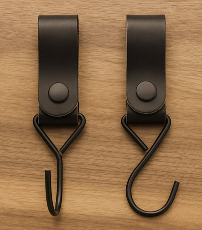 Brute Strength - Multifunctional Hook with Leather Loop - Cognac - 2 pieces - Coat Hook - Camping Hook - Leather - Hanging Hooks - Towel Hooks