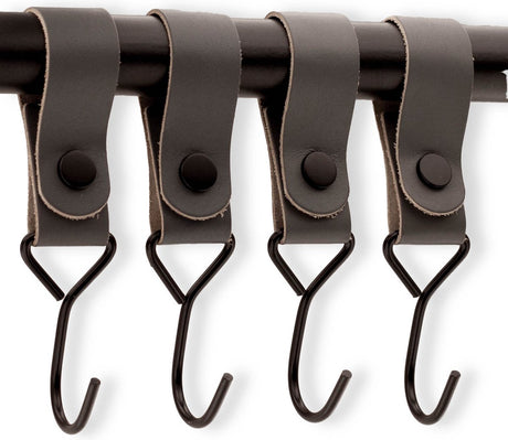 Brute Strength - Multifunctional Hook with Leather Loop - Cognac - 2 pieces - Coat Hook - Camping Hook - Leather - Hanging Hooks - Towel Hooks