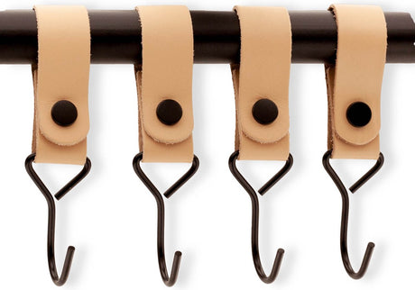Brute Strength - Multifunctional Hook with Leather Loop - Cognac - 2 pieces - Coat Hook - Camping Hook - Leather - Hanging Hooks - Towel Hooks