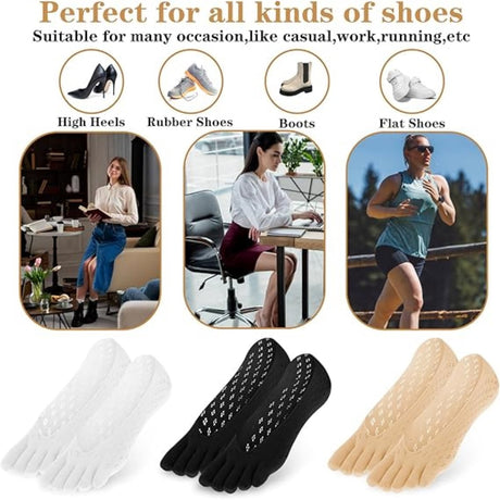 Orthopedic Toe Compression Socks,6 Pairs Multi-color Anti Bunions Health Socks,Breathable Toe Separator Socks for Women,Men(Beige/Black/White)