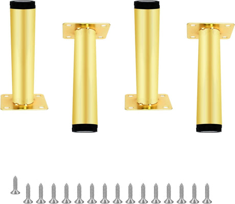 4pcs Gold Adjustable Furniture Legs, 4 Inch / 100mm Gold Metal Support Feet Heavy Duty Replacement Legs for Sofa TV Cabinet Couch Coffee Table Sideboards Cupboard Dresser Gold Adj